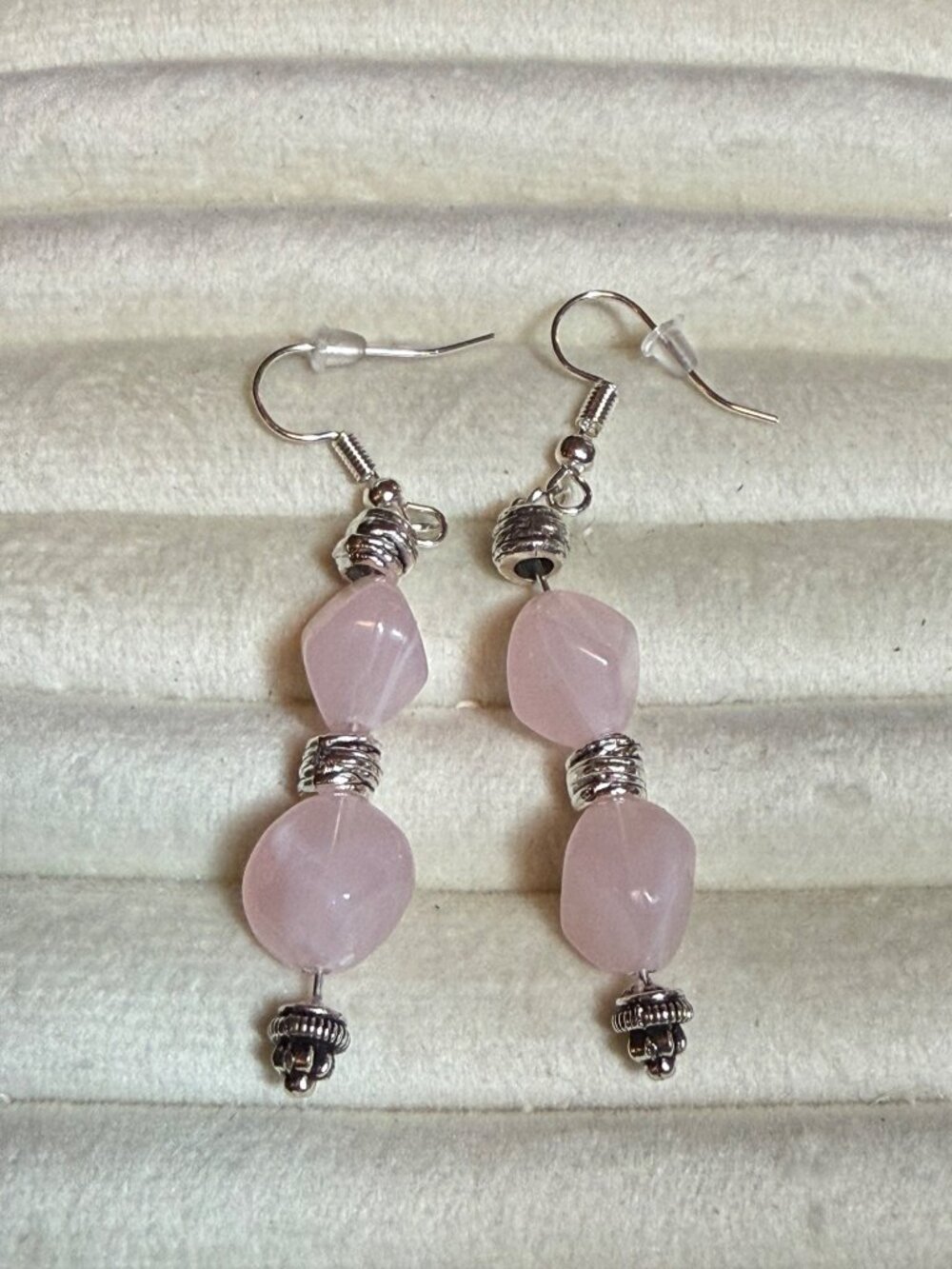 Blush Harmony — Pink & Silver-Tone Beaded Earrings